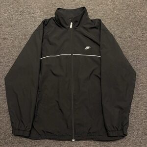 Vintage Nike Track Jacket Mens XL  Black Full Zip Windbreaker Lined Y2K Silver